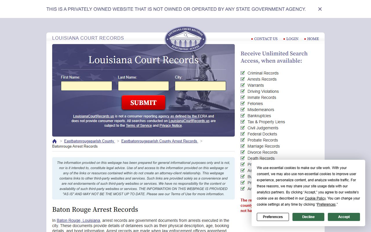 East Baton Rouge arrest records search for Central 72 hour booking