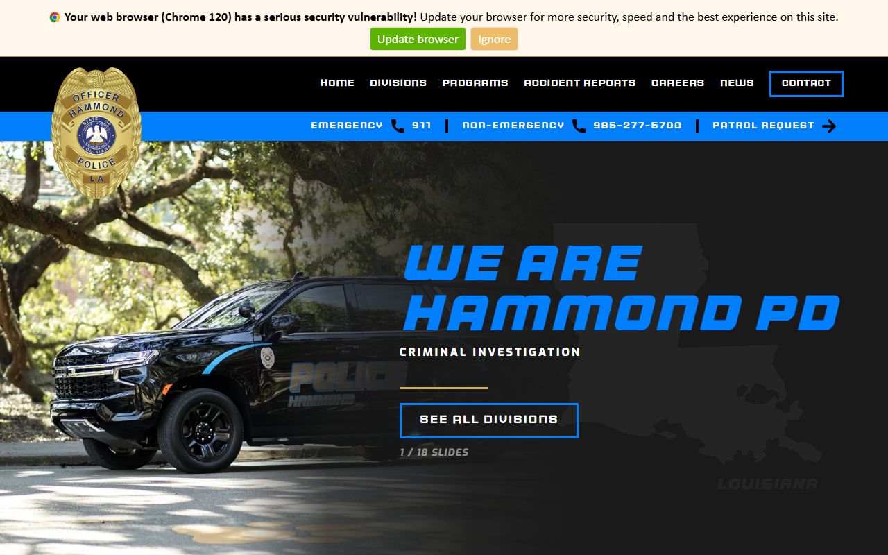 Hammond Police Department website for 72 hour booking information