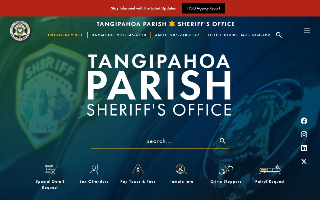 Tangipahoa Parish Sheriff's Office website for Hammond 72 hour booking