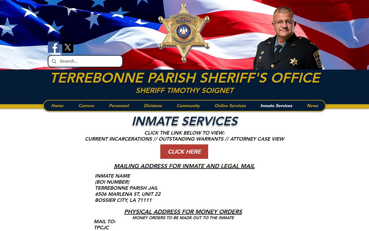 Terrebonne Parish inmate services portal for Houma 72 hour booking records