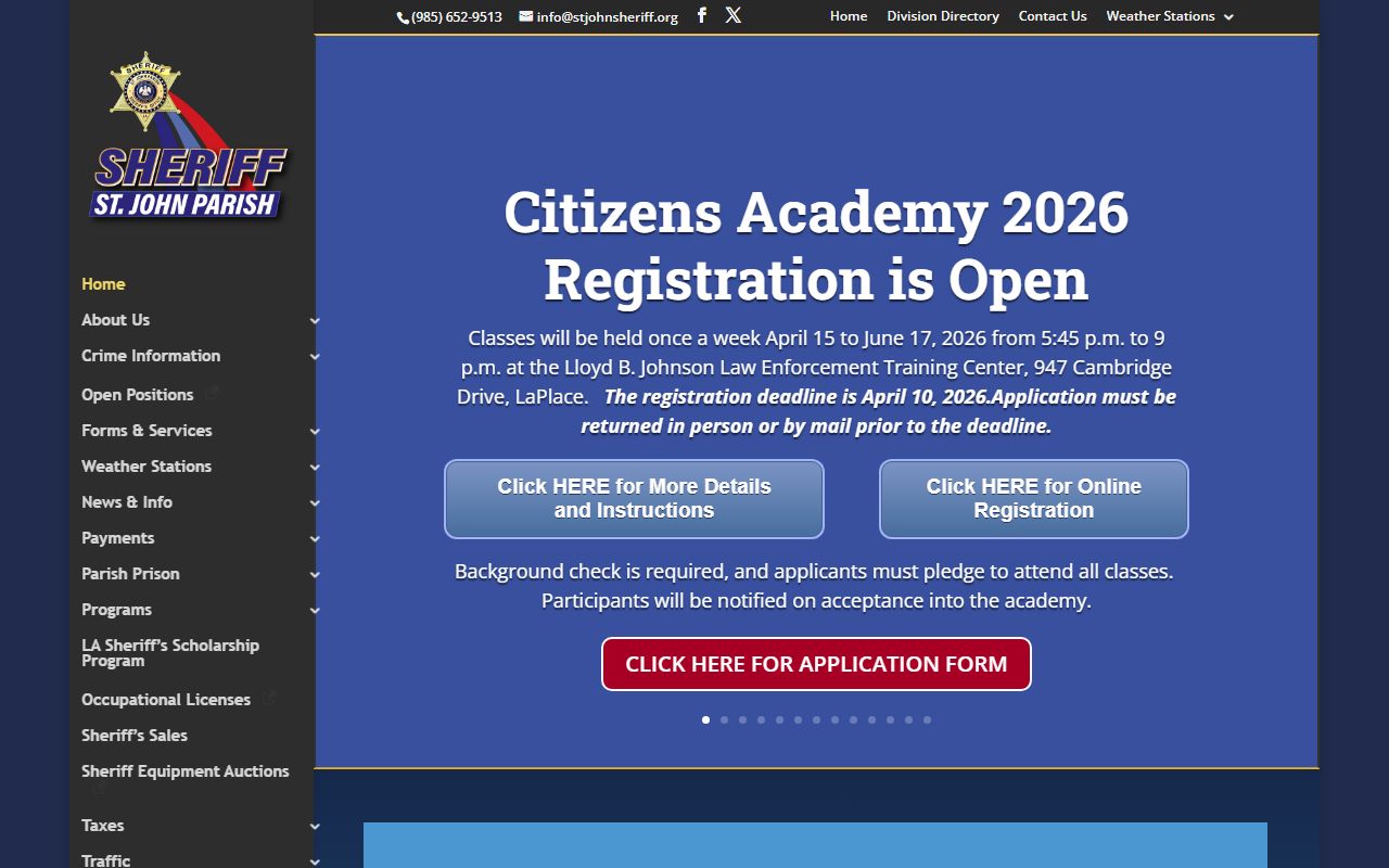 St. John the Baptist Parish Sheriff's Office website for LaPlace 72 hour booking