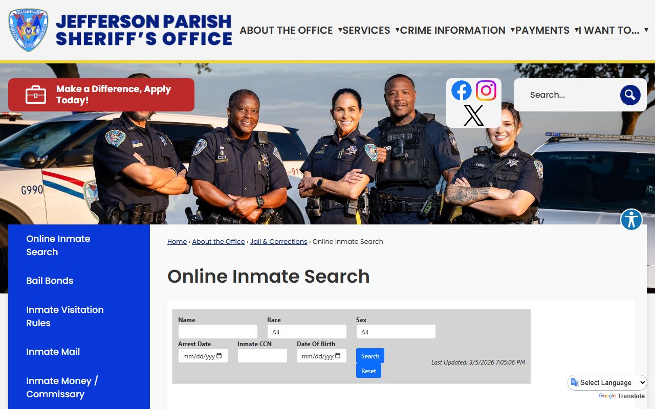Jefferson Parish inmate search portal for Marrero 72 hour booking