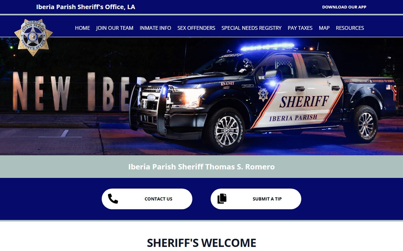 Iberia Parish Sheriff's Office website for New Iberia 72 hour booking