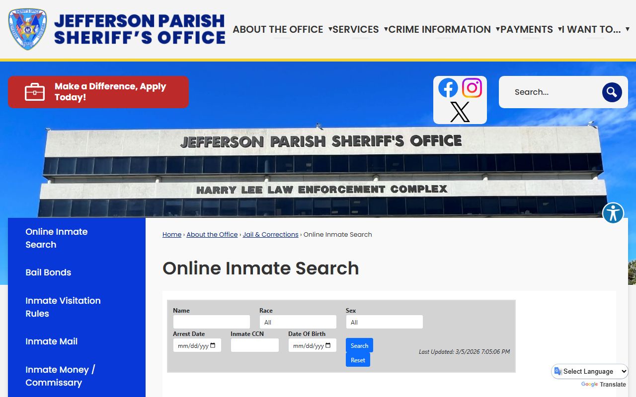 Jefferson Parish inmate search for Terrytown 72 hour booking records