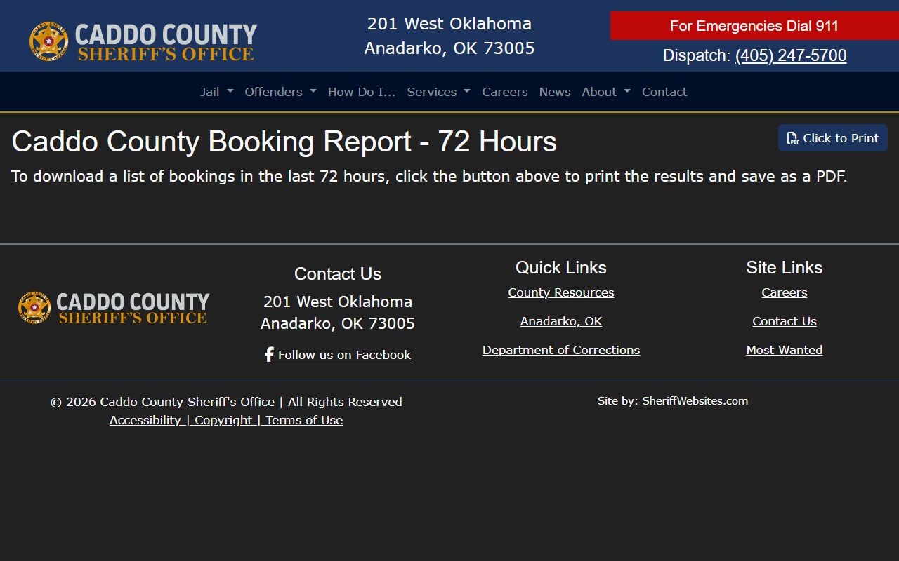 Caddo Parish 72 hour booking weekly report download page