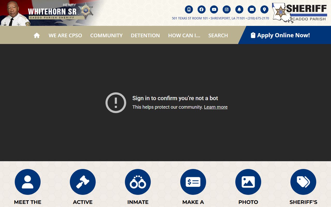 Caddo Parish Sheriff's Office website homepage