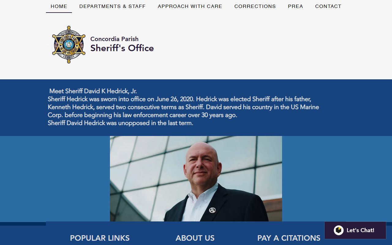 Concordia Parish Sheriff's Office website for 72 hour booking searches
