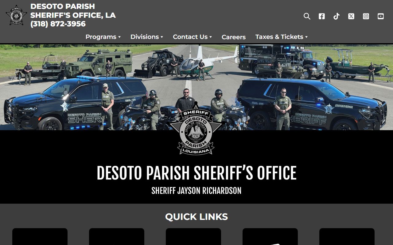 DeSoto Parish Sheriff's Office website for 72 hour booking and inmate information