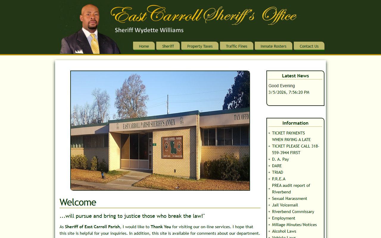 East Carroll Parish Sheriff's Office website for 72 hour booking record searches