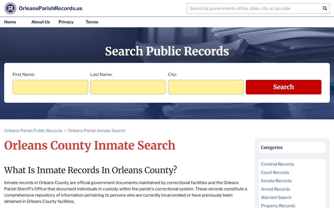 Orleans Parish inmate search portal for 72 hour booking data