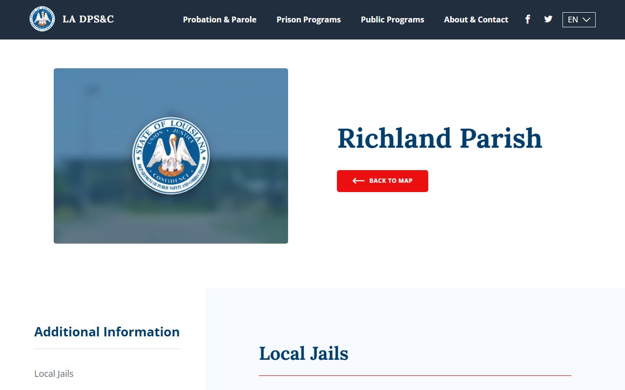 Louisiana DOC Richland Parish facility information for 72 hour booking records