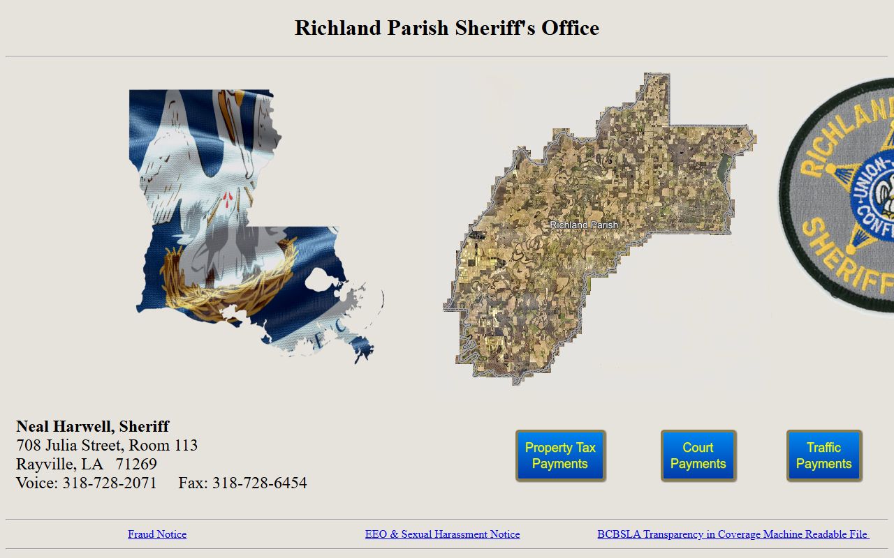 Richland Parish Sheriff's Office website for 72 hour booking records