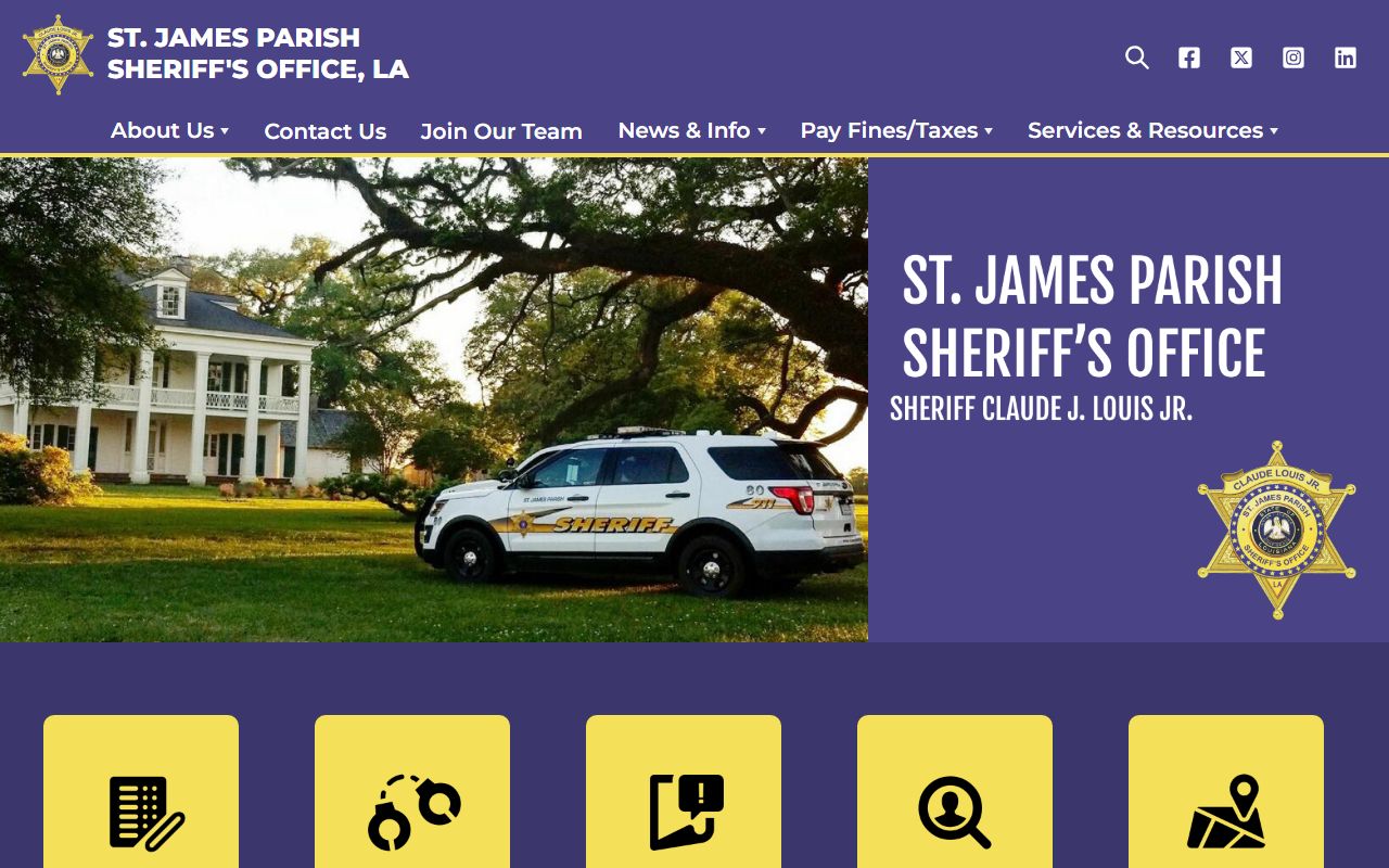 St. James Parish Sheriff's Office website for 72 hour booking searches