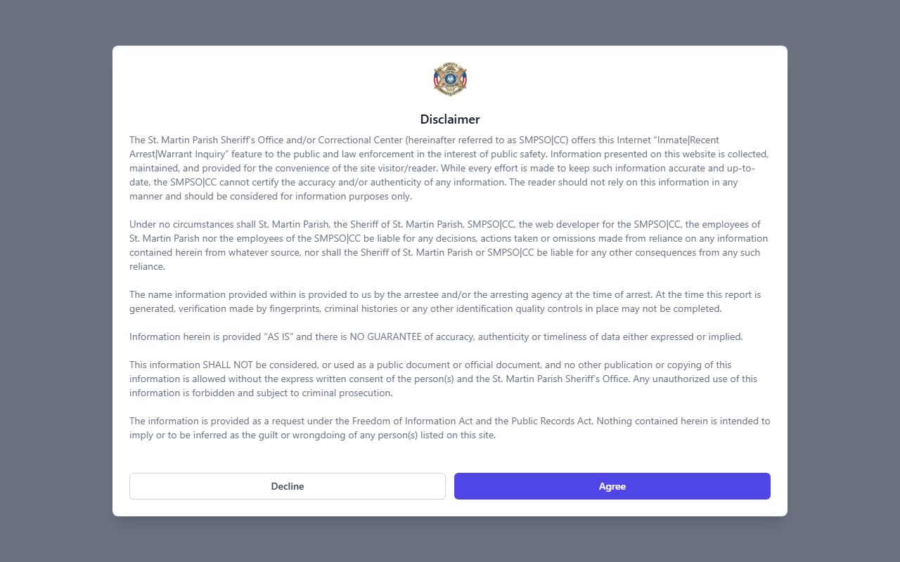 St. Martin Parish online inmate roster for 72 hour booking records
