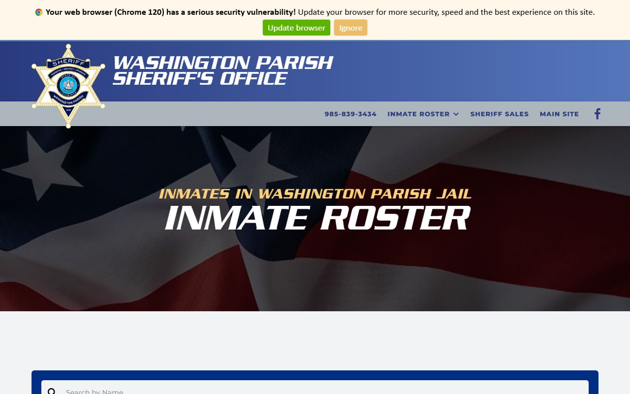 Washington Parish live inmate roster showing 72 hour booking records