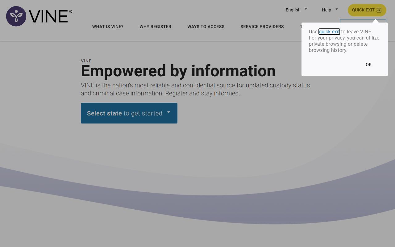 VINELink search portal for West Feliciana Parish 72 hour booking records