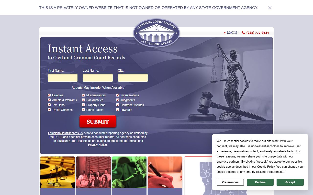 Louisiana court records portal for 72 hour booking and arrest record searches